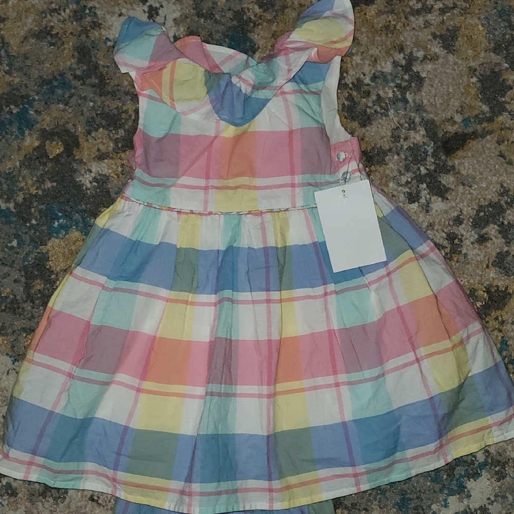 Colorful Plaid Baby Dress Setnew Tommy Bahamas Plaid 3 Pc Dress Bloomers & Hat - Picture 12 of 16